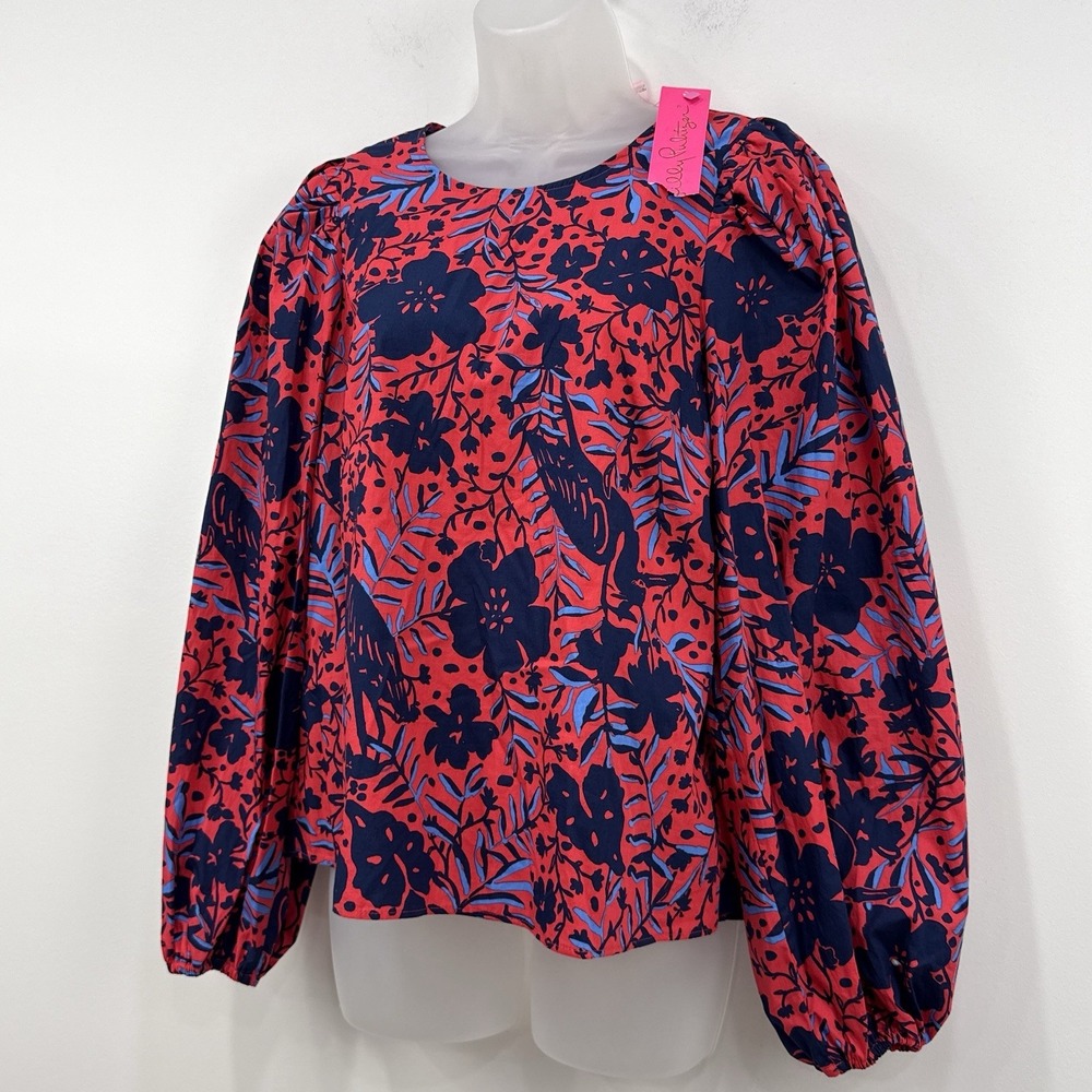 Lilly Pulitzer Lynnley Long Sleeve Top M NWT Heron My Own Resort Preppy Floral - Picture 10 of 13